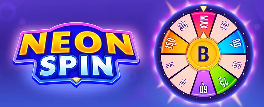 Neon Spin lights up the screen with its bright Wheel of Fortune design, offering four risk modes, Turbo Mode, and a top payout of 10,000x.